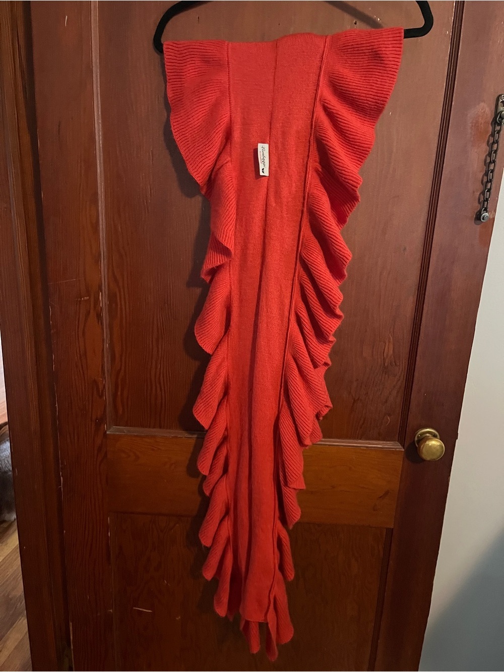 Ruffled Knit Scarf Wrap in Vibrant Red - Picture 6 of 6
